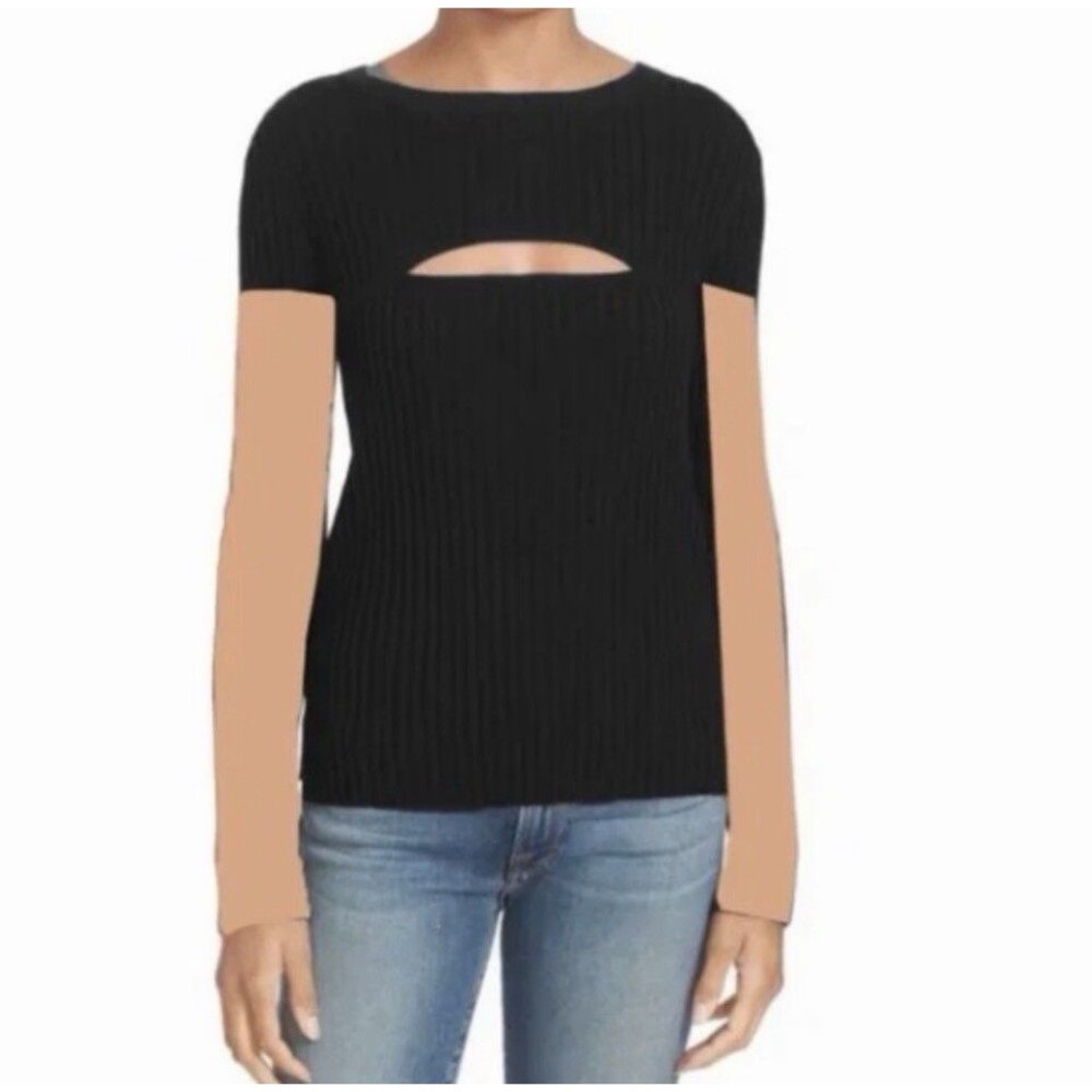 FRAME Short Sleeve Ribbed Sweater with Cutout Size Small S $295